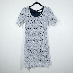 NWT Belle x Badgley Mischka White &‎ Navy Floral Applique Lace Dress 4